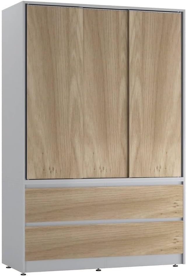 Oak Sliding Door Wardrobe with 4 Drawers & Hanging Rail – Space Saver