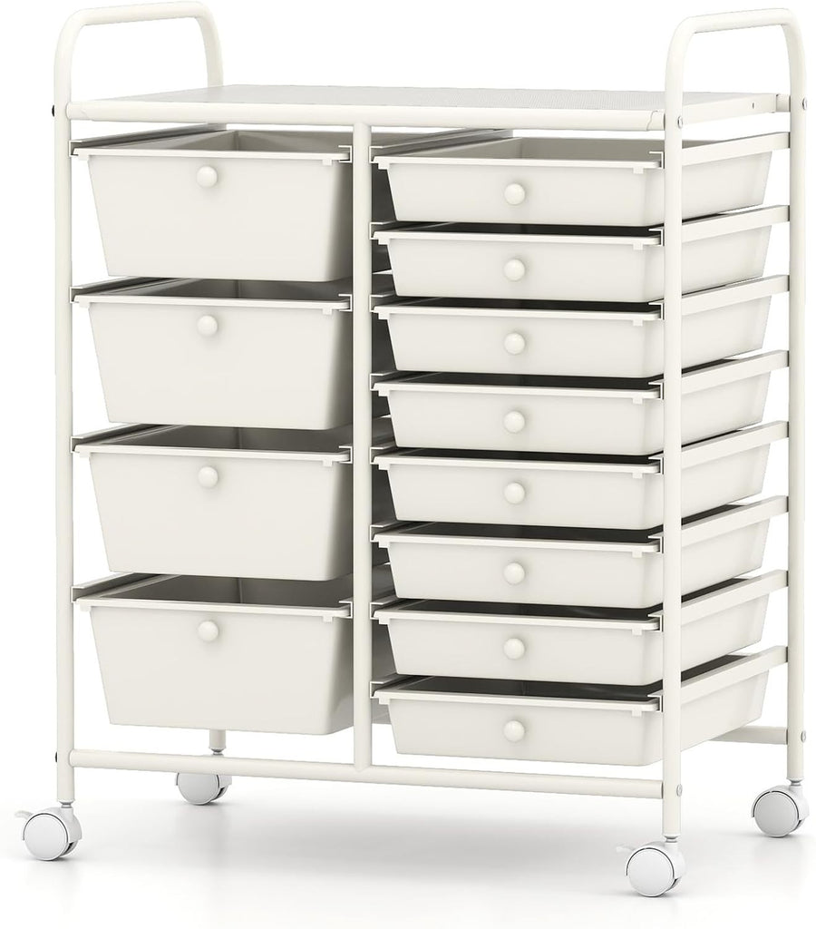 12 Drawer Rolling Storage Cart Utility Trolley Organiser Lockable Wheels