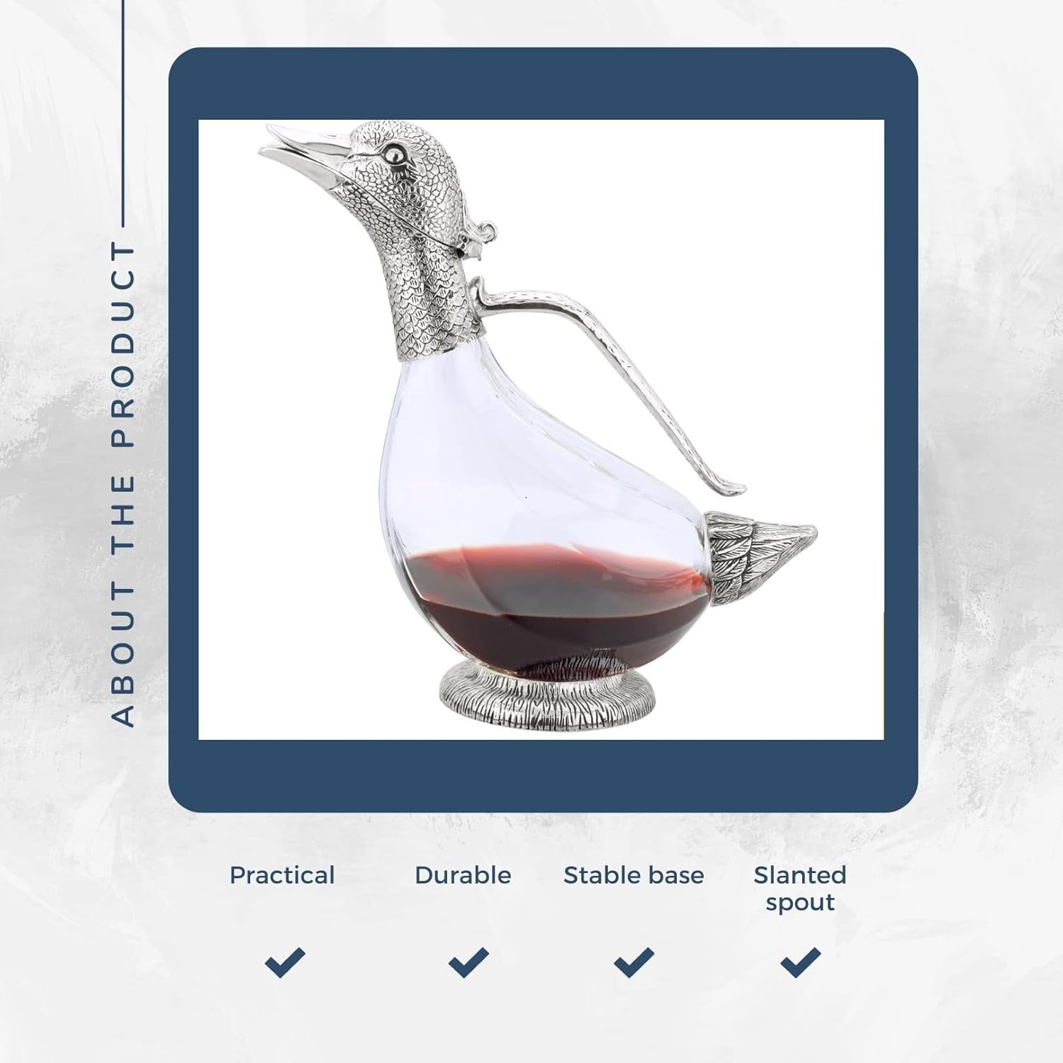 Luxury Silver Duck Wine Decanter 750ml Glass Carafe Elegant Gift Display