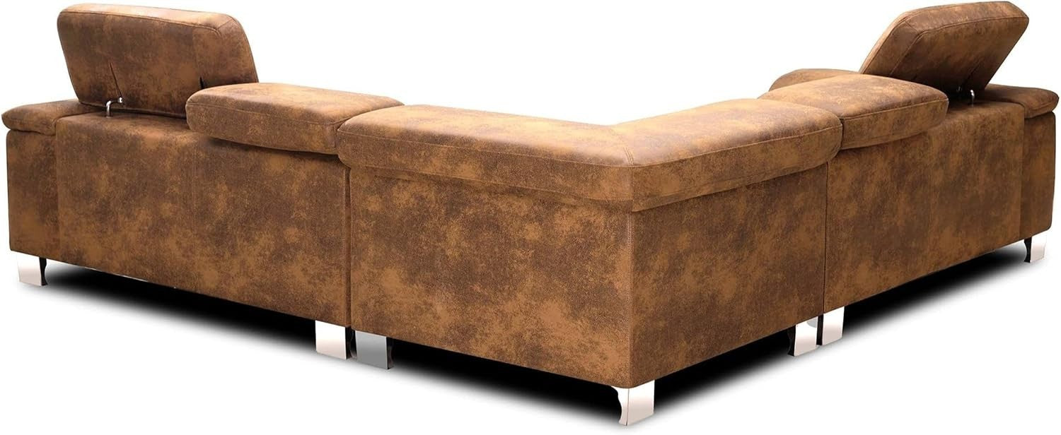 Brown Faux Leather 5-Seater L Shaped Corner Sofa Adjustable Headrests