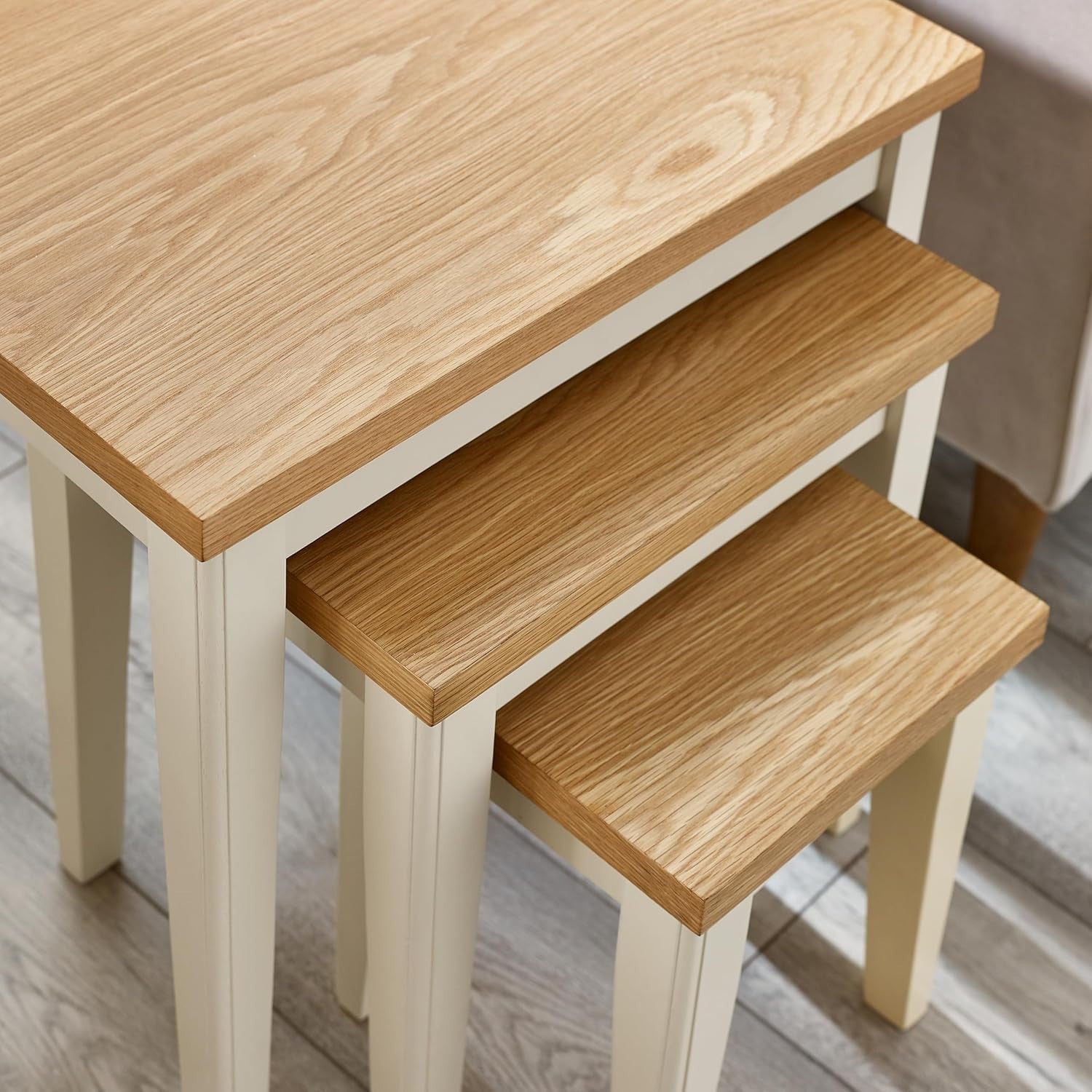 Nest of 3 Solid Wood Nesting Tables Modern Oak Veneer Side End Coffee Set