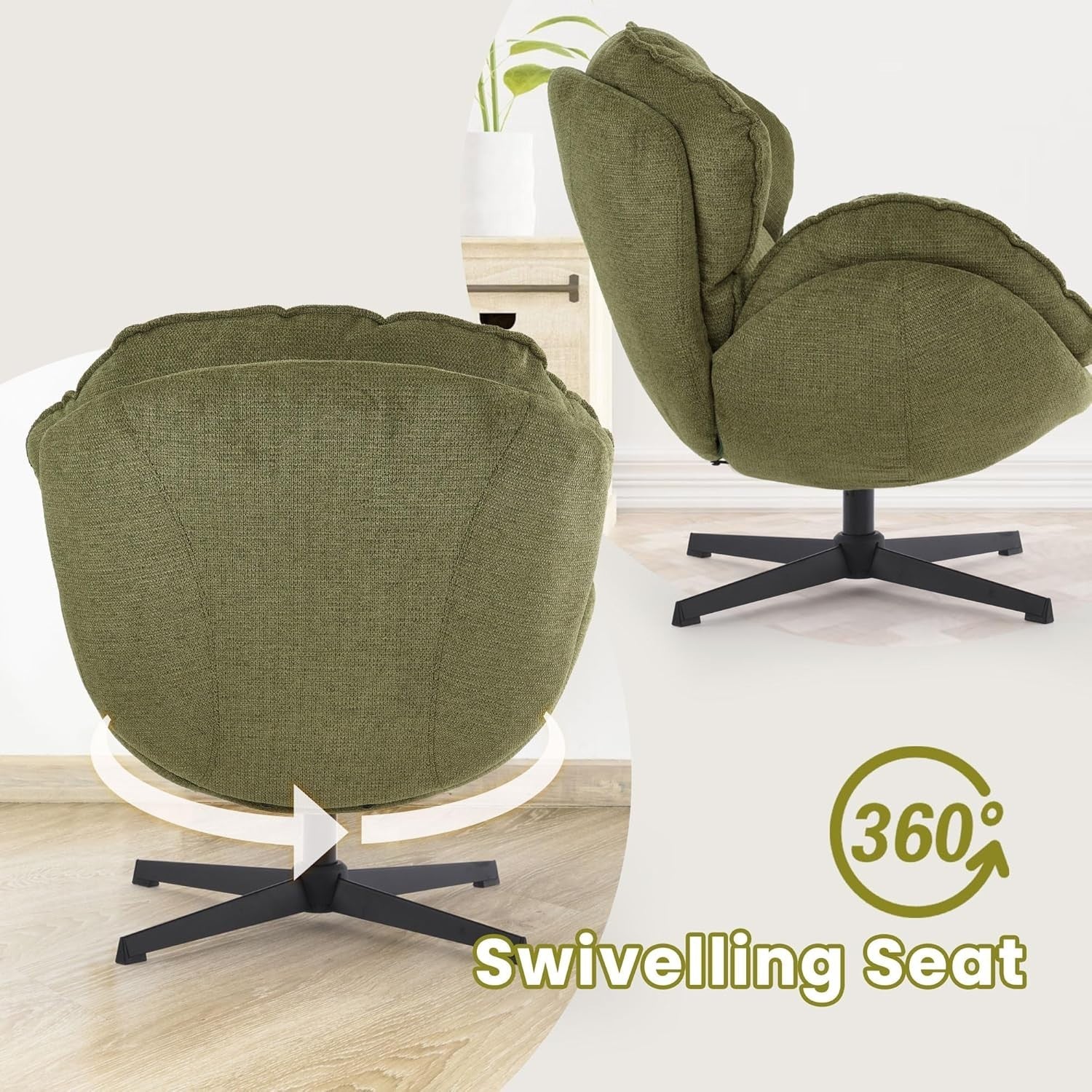 Swivel Accent Chairs Set of 2 | Upholstered Armchairs with Metal Base