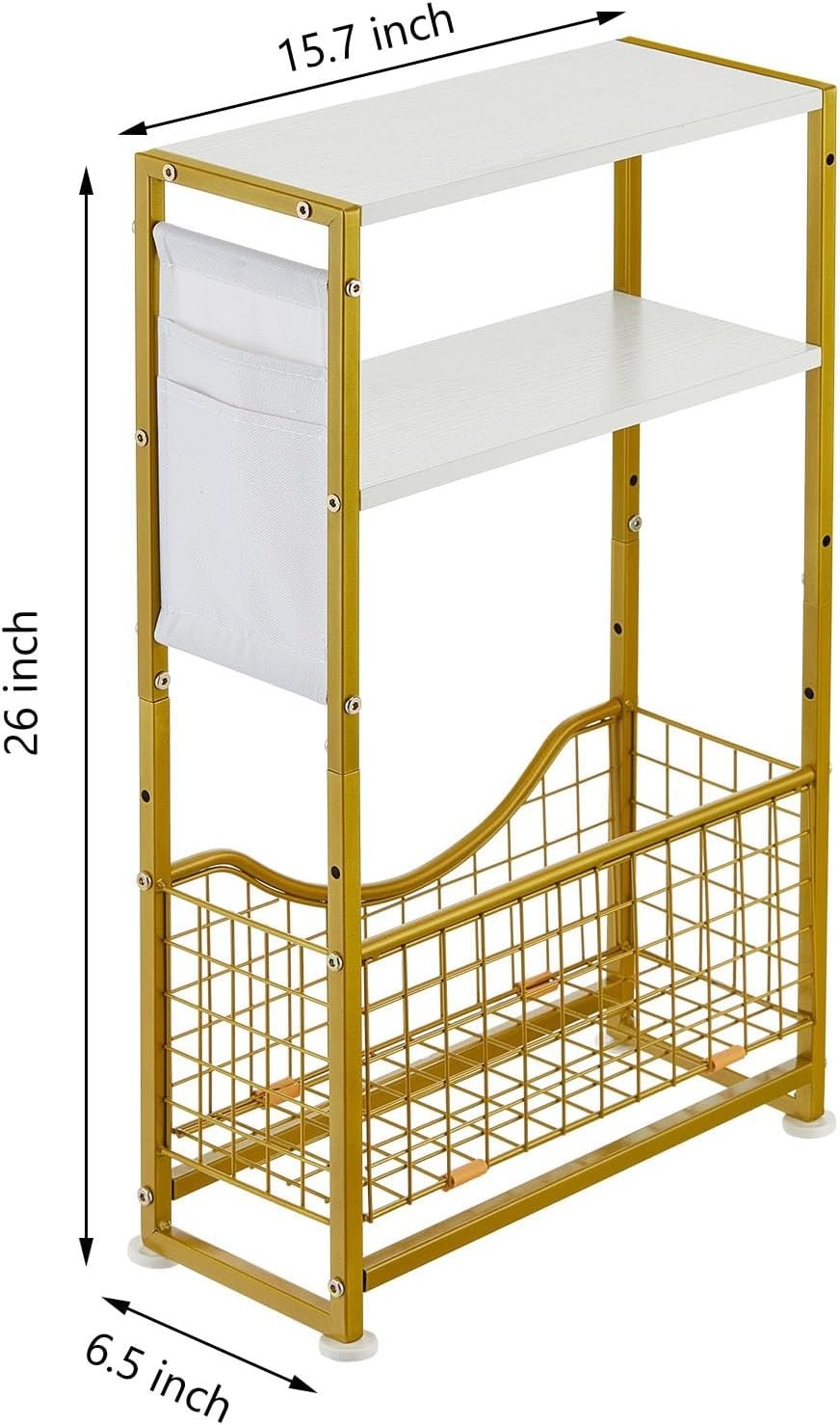 White Gold 3-Tier Narrow Side Table 30x30x50 cm | Slim End Table w/ Storage