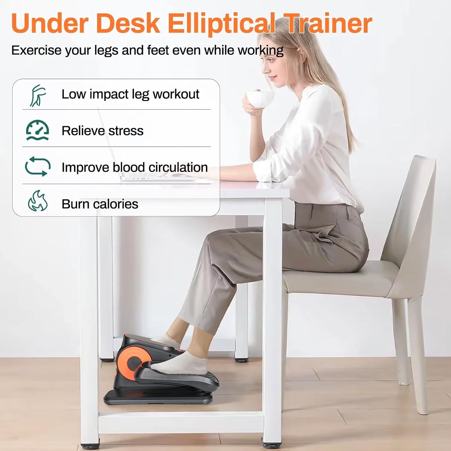 Under Desk Elliptical Electric Quiet Seated Pedal Leg Exerciser Remote
