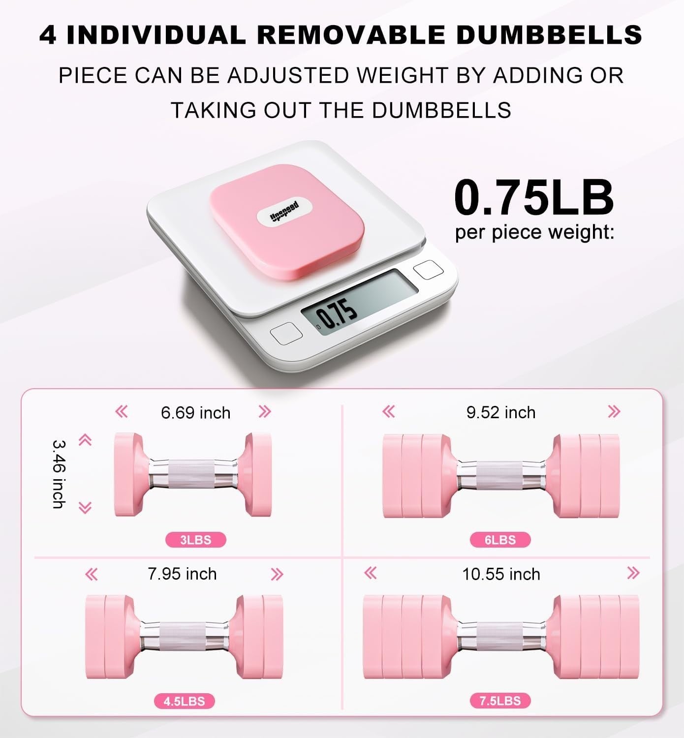 15LB Adjustable Dumbbells Pair 4-in-1 Anti-Roll Pink Home Fitness Weights