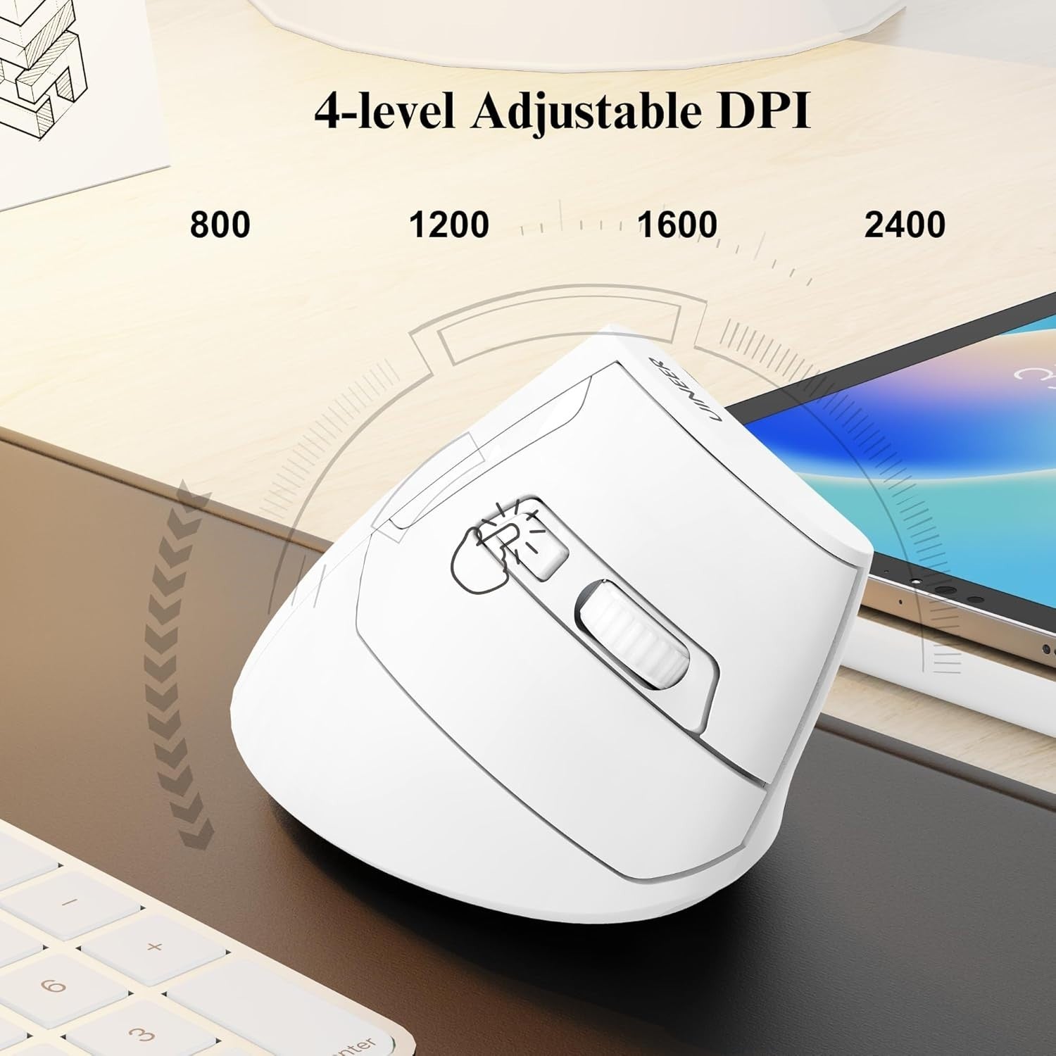 Vertical Wireless Ergonomic Mouse Bluetooth Rechargeable White