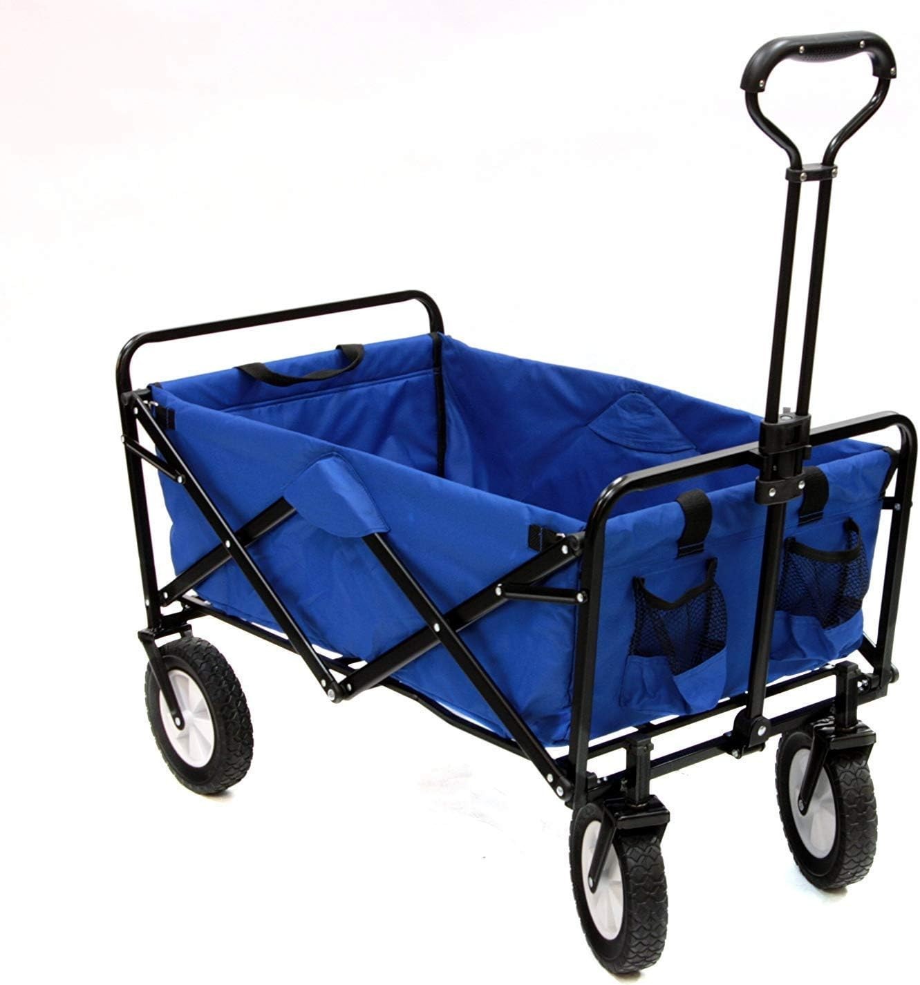 Blue Folding Utility Wagon Large Capacity Collapsible Outdoor Cart w/ Handle