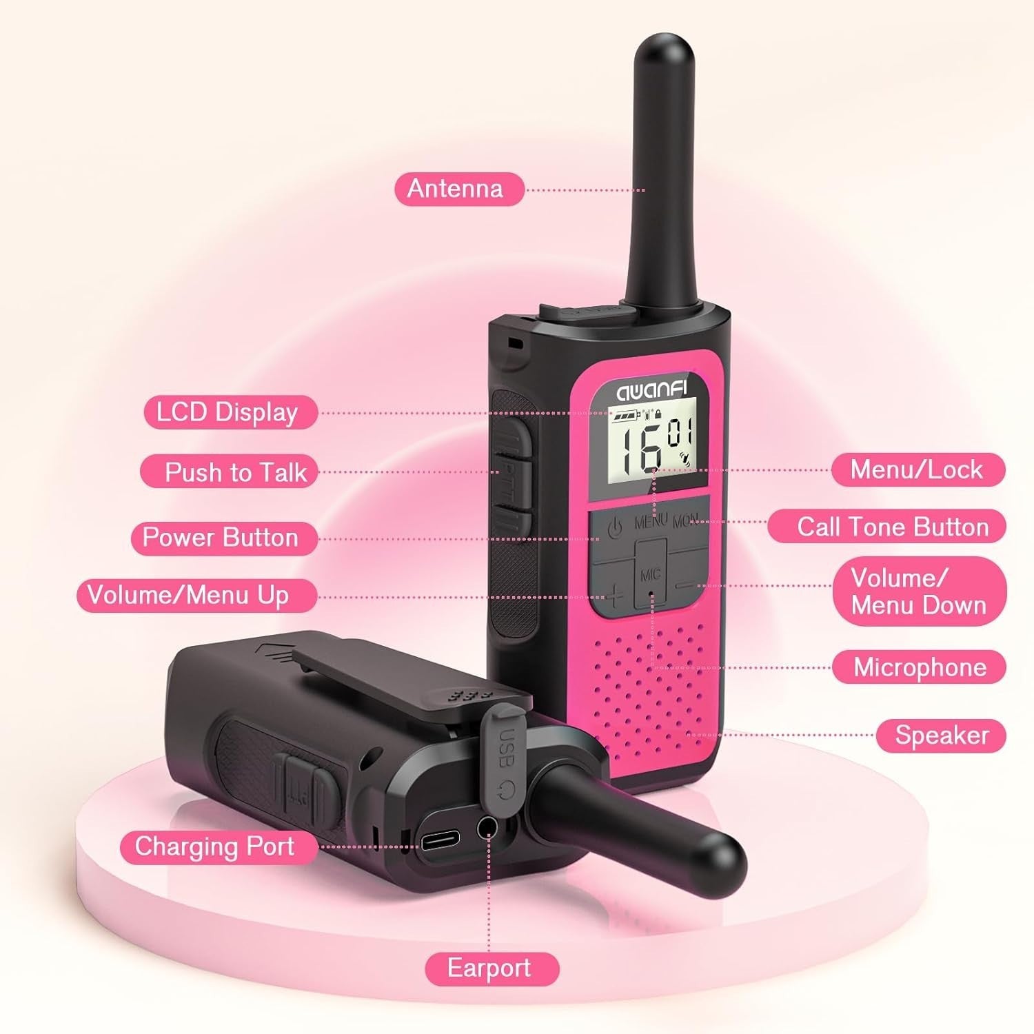2 Way Walkie Talkies Rechargeable 2 Pack Long Range VOX 16 Channel