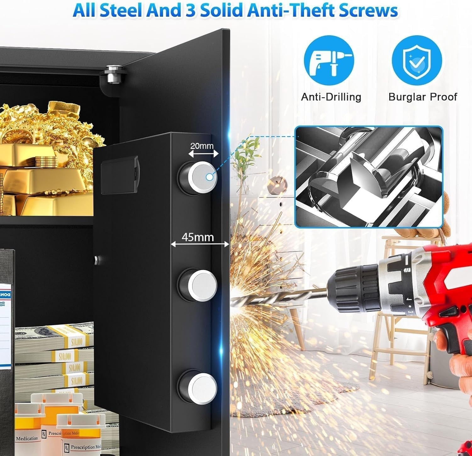 68L Digital Safe Box Fireproof Bag Alarm Wall Floor Mount Black