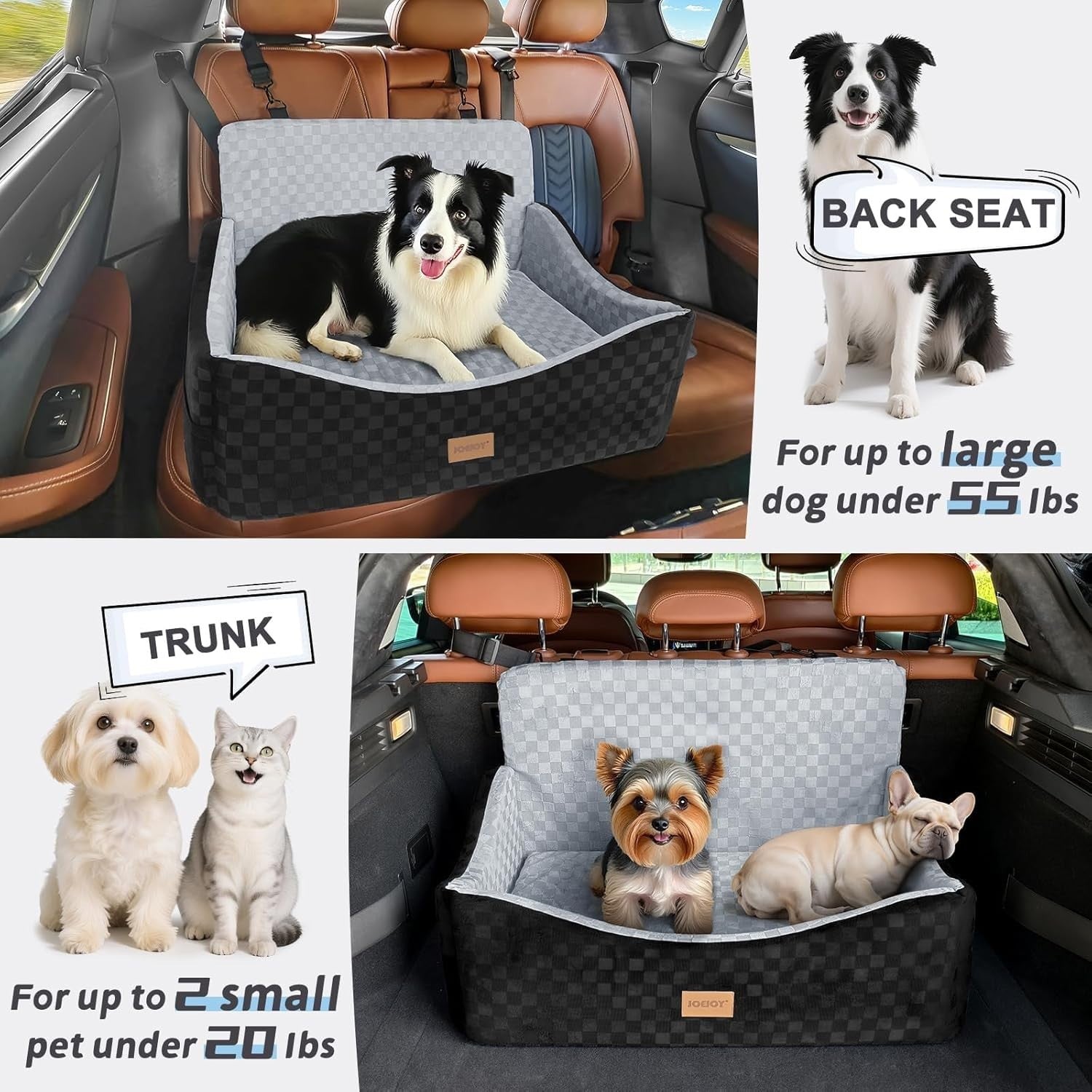 Large Dog Booster Car Seat Memory Foam Travel Bed Washable Grey
