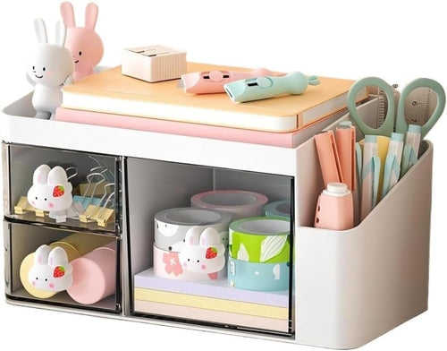 Desk Organizer with 2 Drawers Plastic Desktop for Office