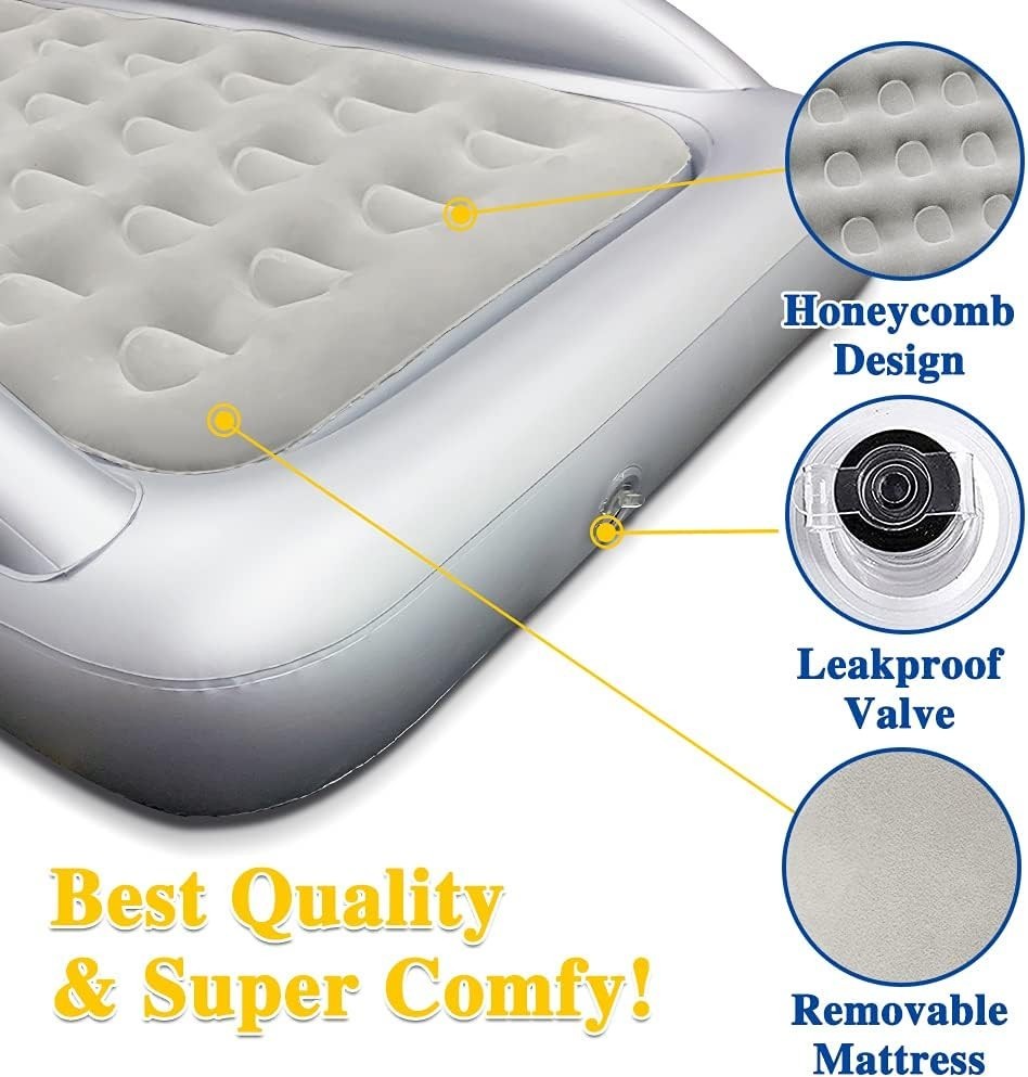 Portable Toddler Air Mattress Bed with Safety Rails & Electric Pump