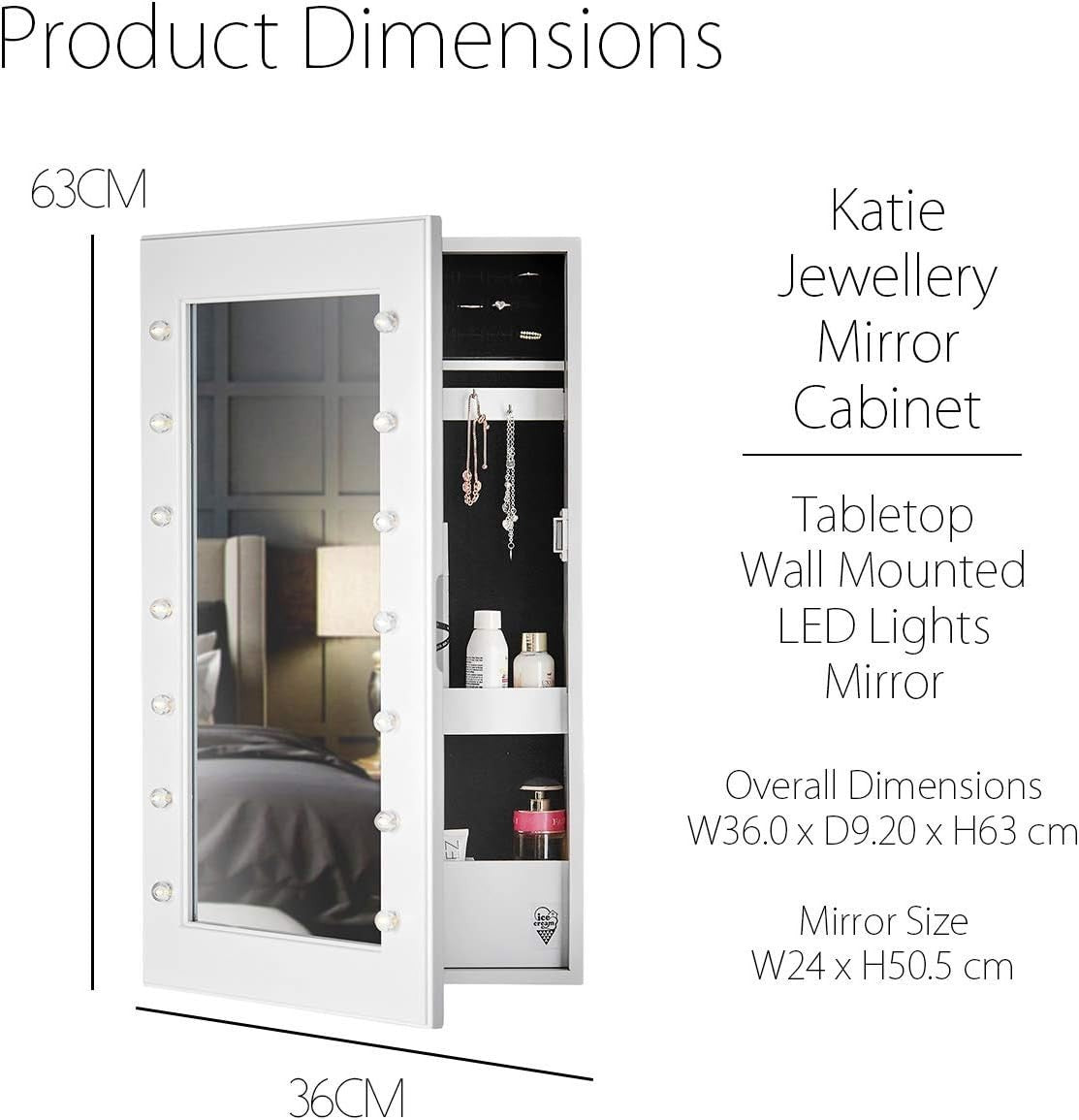 White LED Jewellery Cabinet Wall Mounted Mirror Storage Organizer