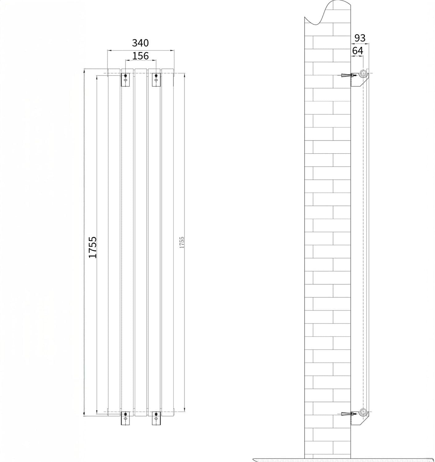1800x340mm Anthracite Vertical Radiator Single Column Flat Panel
