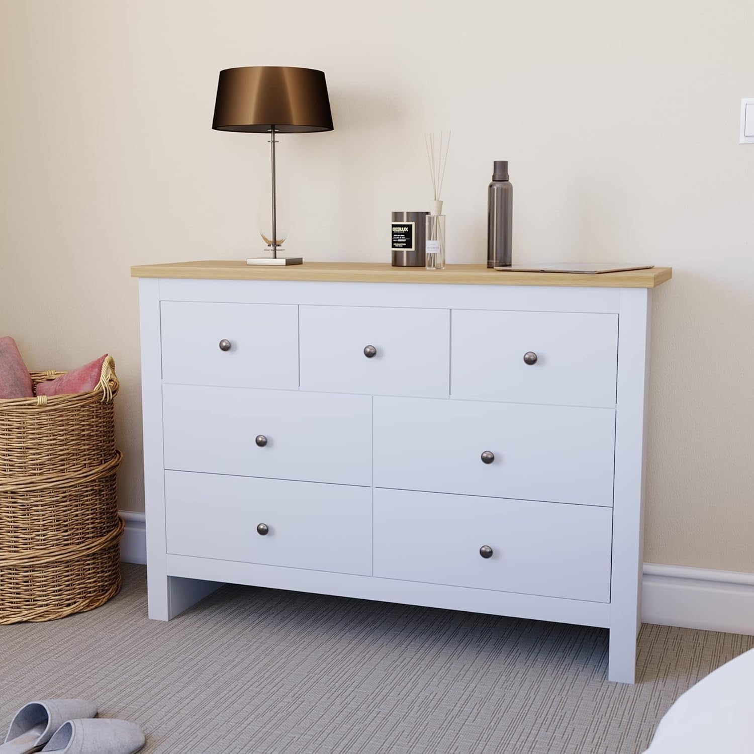 White 7-Drawer Wall-Mount Chest Modern Storage Cabinet Bedroom Organizer