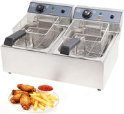 Commercial Electric Deep Fryer 20L Dual Tank 6000W Stainless Steel Countertop