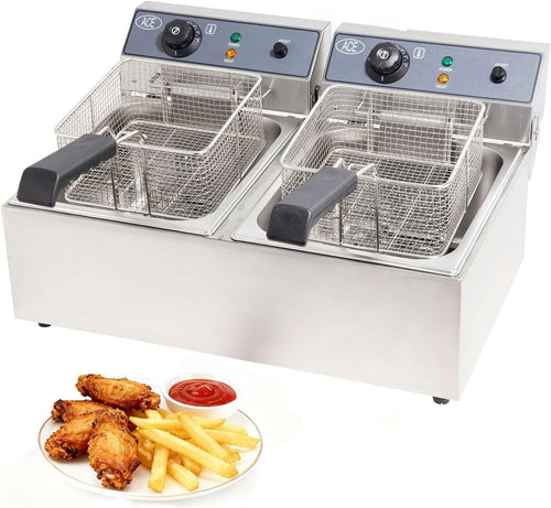 Commercial Electric Deep Fryer 20L Dual Tank 6000W Stainless Steel Countertop