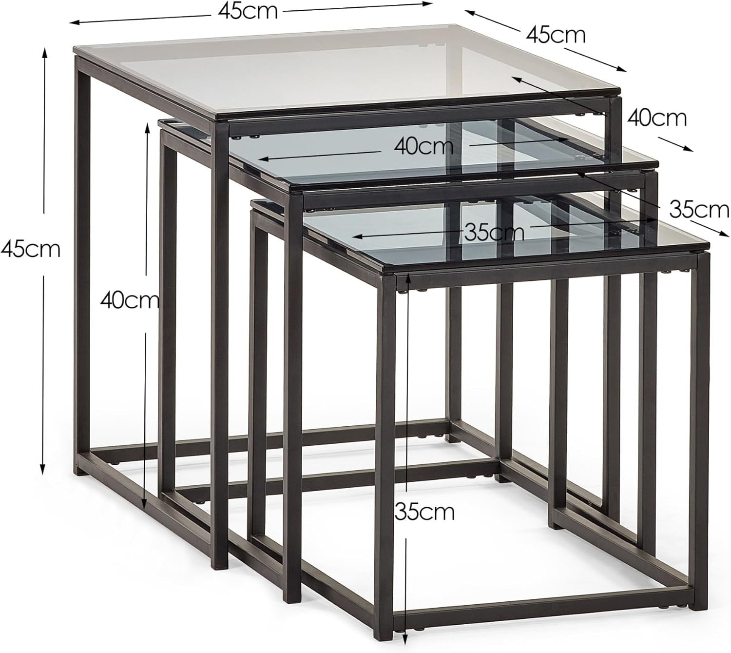 Contemporary Smoked Glass Nest of 3 Tables Set Coffee Side End Modern