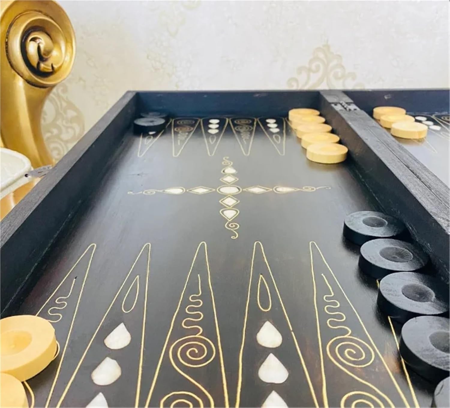 Handmade Wooden Backgammon Set with Checkers Luxury Folding Family Board Game