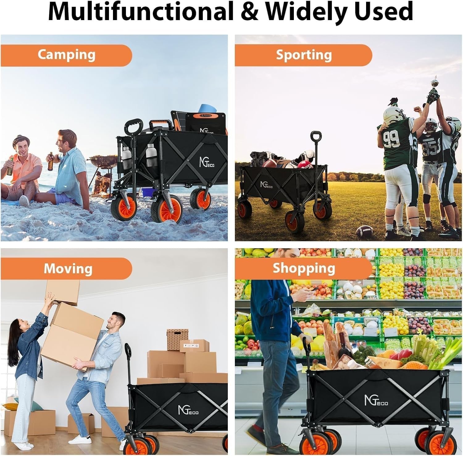 250L Folding Festival Trolley Heavy Duty Wagon 275lb Capacity 360° Handle Black