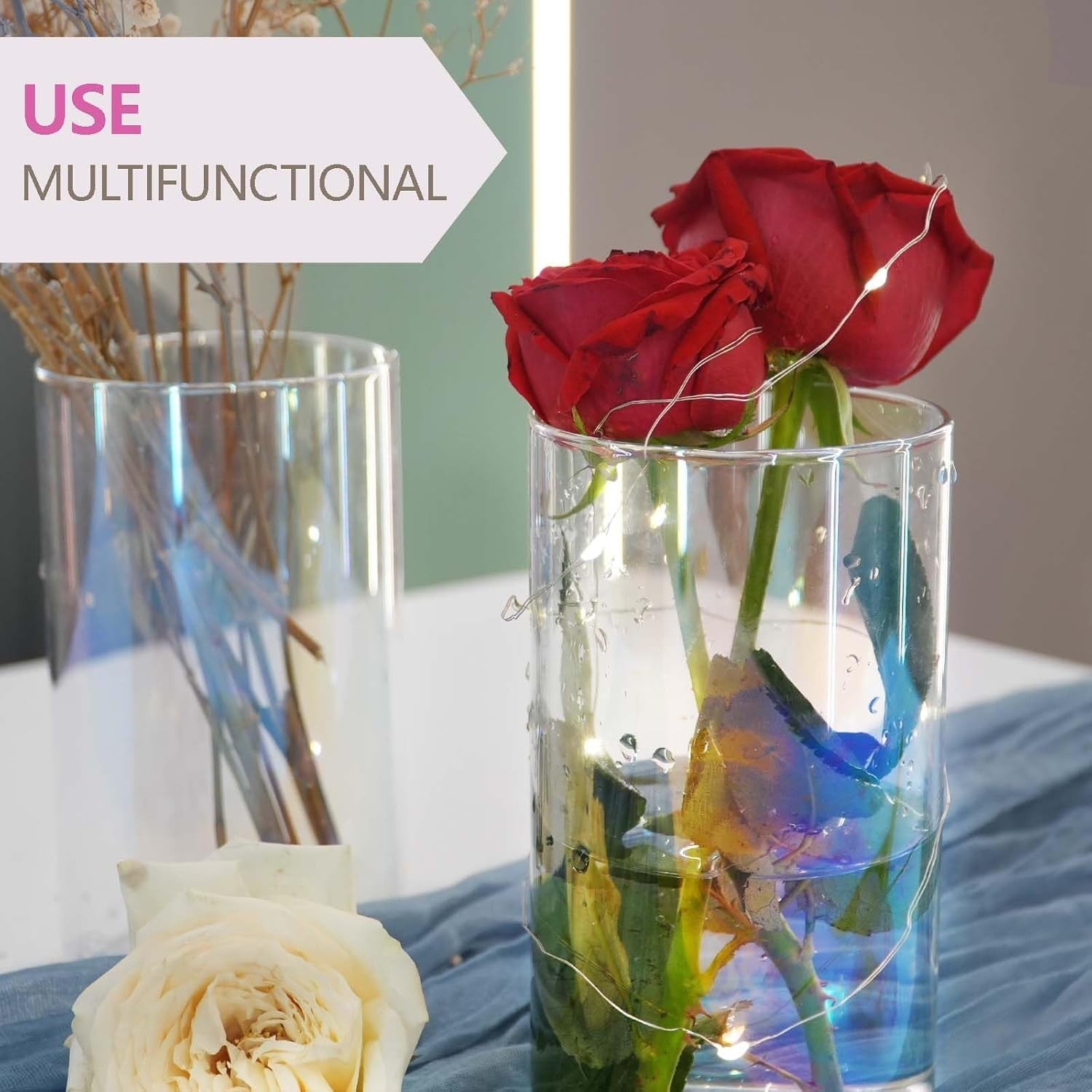 Iridescent Glass Cylinder Vase Set of 12 Flower Candle Wedding Table Decor