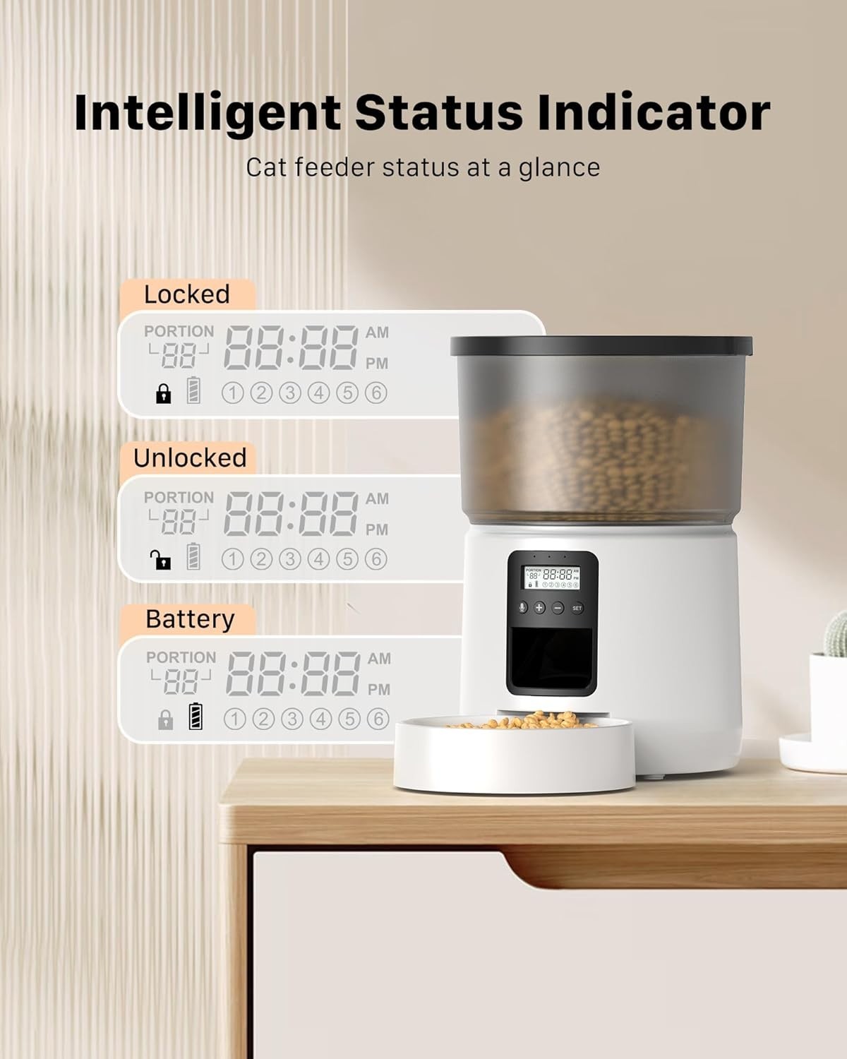 Automatic Cat Feeder 3L Timer Food Dispenser 6 Meal Voice Recorder White