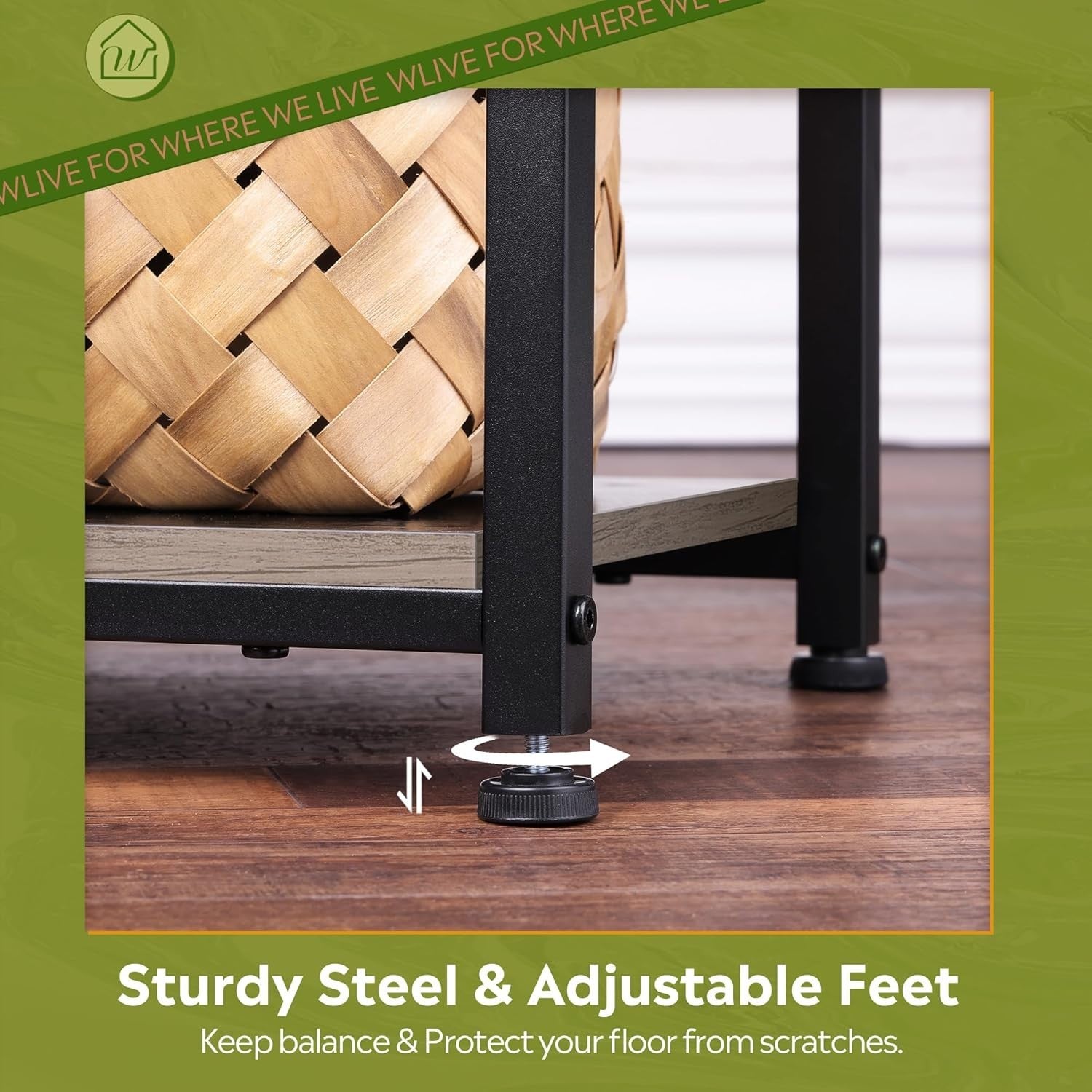 3-Tier Side Table – 56x37x31cm End Table Oak Wood Steel Frame