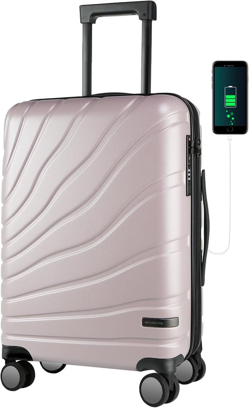 Light Purple 20 Inch Carry On Suitcase PC Hard Shell Expandable Spinner