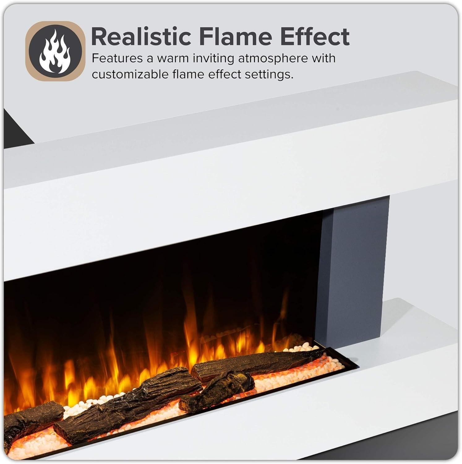 52" Wall Mounted Electric Fireplace LED Flame Heater Grey Glass Unit