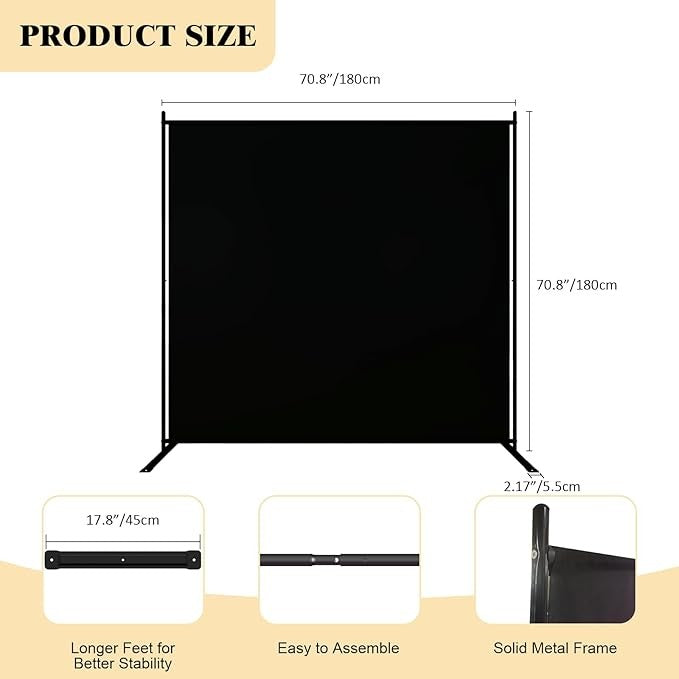 6ft Folding Room Divider – Black Privacy Screen Wall for Home Office Bedroom