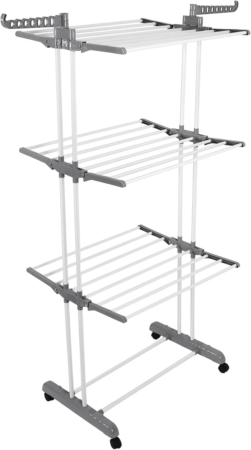 4 Tier Clothes Airer Folding Laundry Drying Rack with Wheels Space Saving