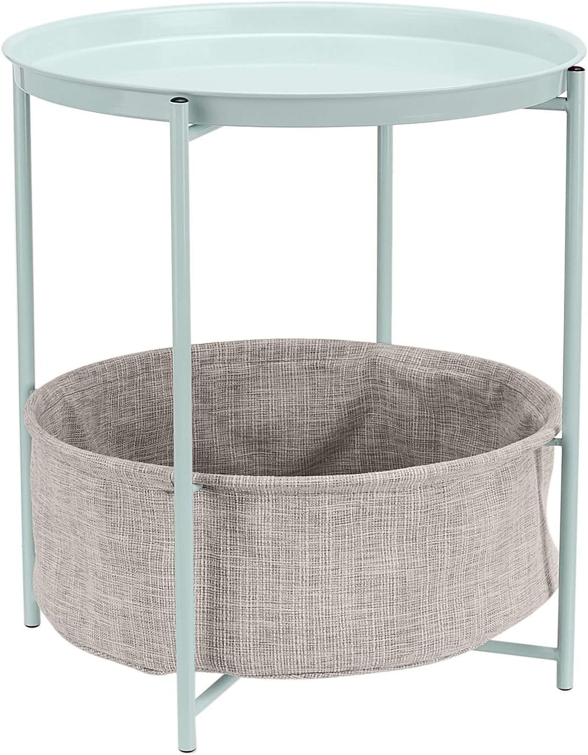 Round Storage End Table Green with Fabric Bin 45x45x48cm Modern
