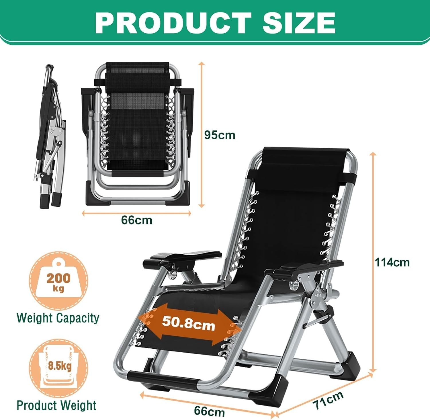 Reclining Zero Gravity Chair Outdoor Lounger 200KG Foldable Cushioned