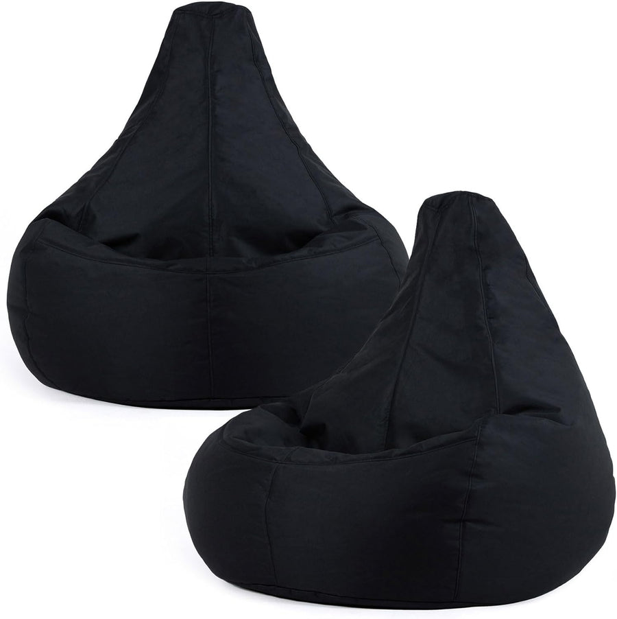 2x Gaming Bean Bag Chairs Black | Waterproof Recliner Seats Indoor Outdoor