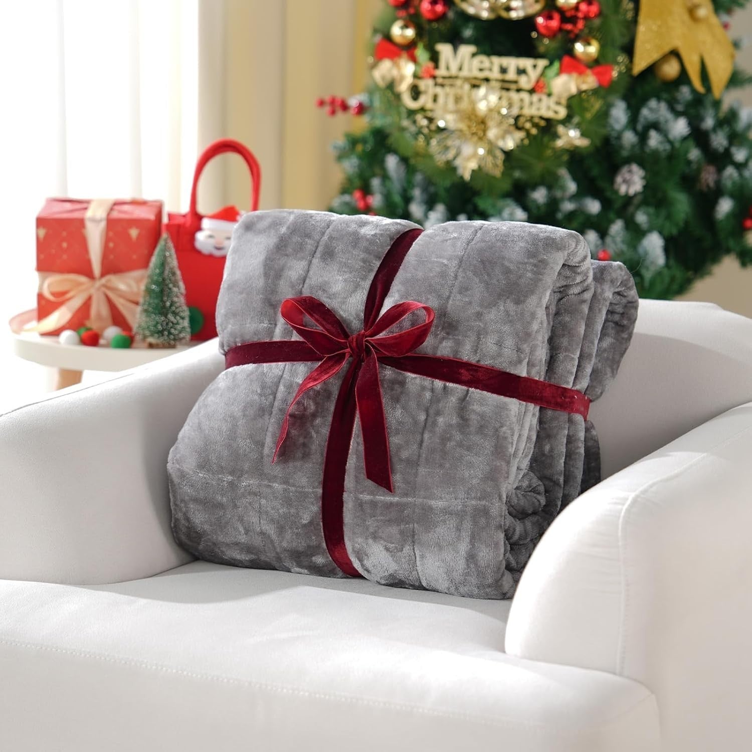 Sherpa Fleece Weighted Blanket Grey 5.5kg 120x180cm Plush Warm Comfort