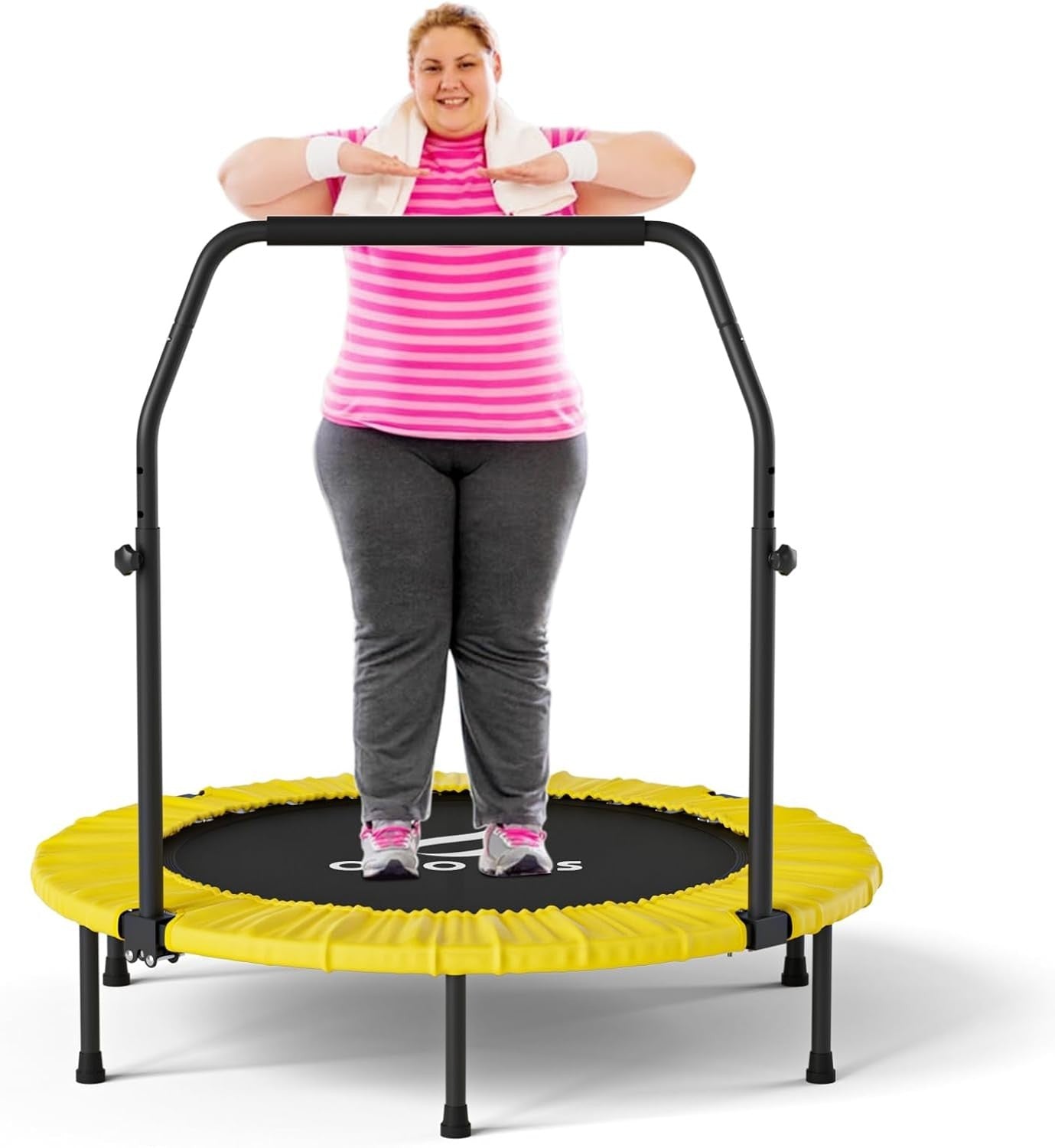 40” Foldable Fitness Trampoline Rebounder Adjustable Handle 400lbs Quiet