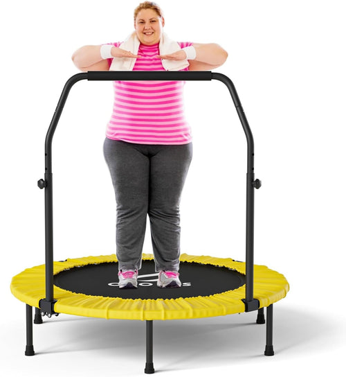 40” Foldable Fitness Trampoline Rebounder Adjustable Handle 400lbs Quiet