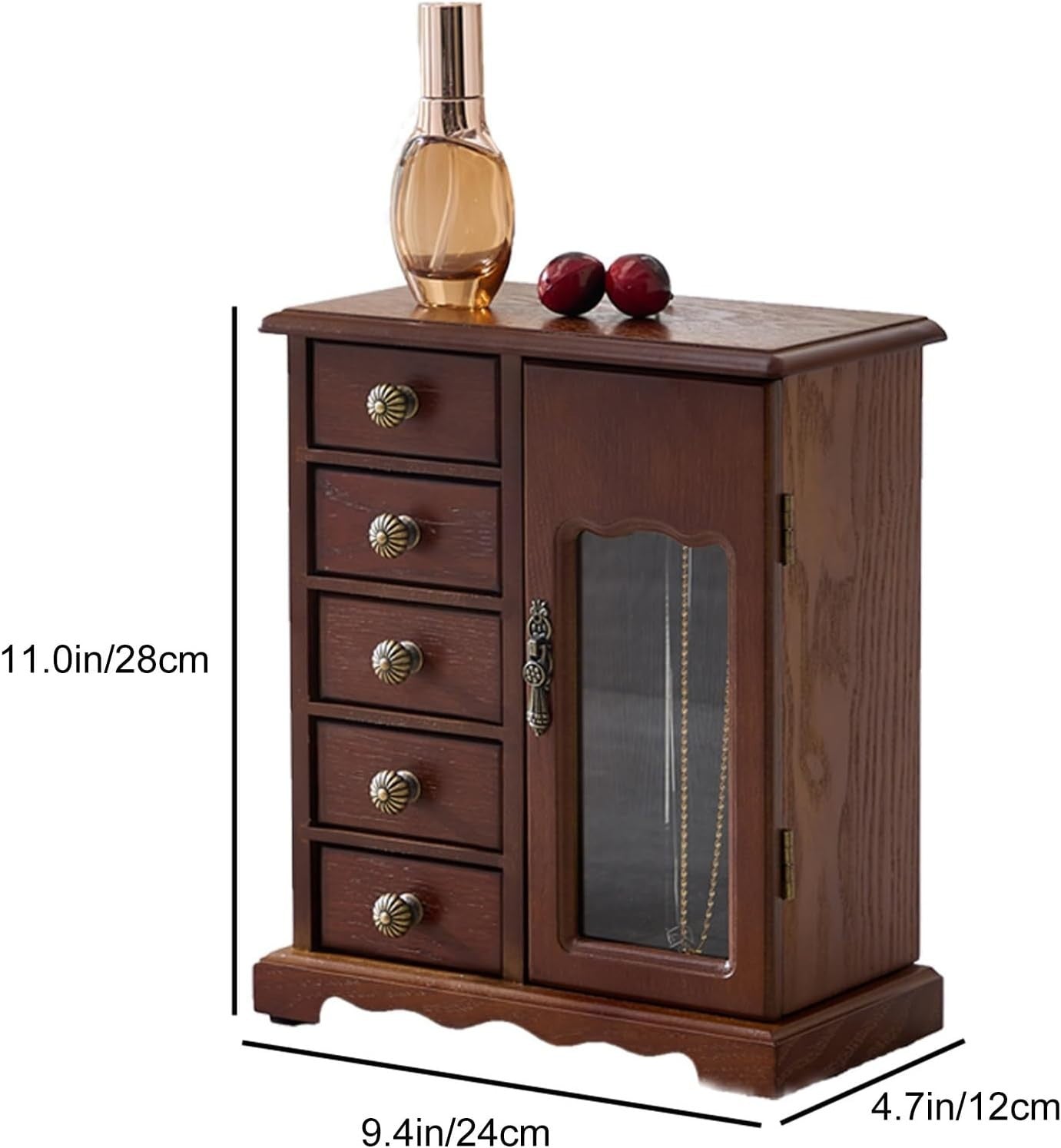 Wooden Jewelry Armoire Organizer 5 Drawer Mirror Storage Box