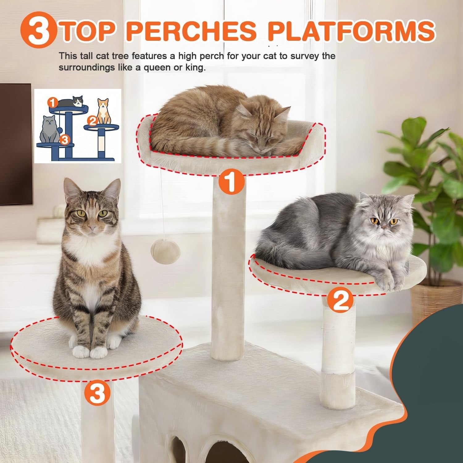 Beige Multi Level Cat Tree Tower 139cm with Condo Scratching Posts Play Centre