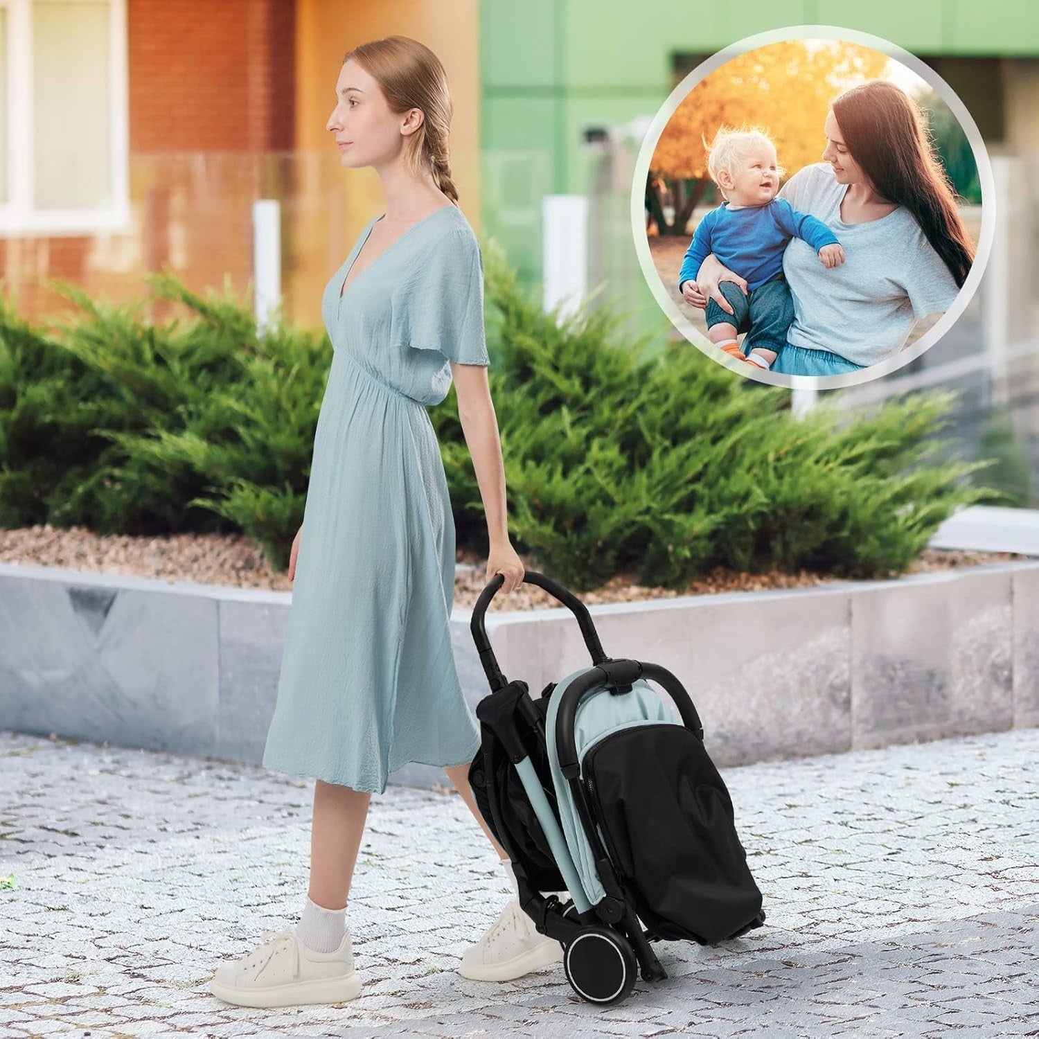 Blue Baby Stroller One Hand Fold Lightweight Travel Buggy 5 Point