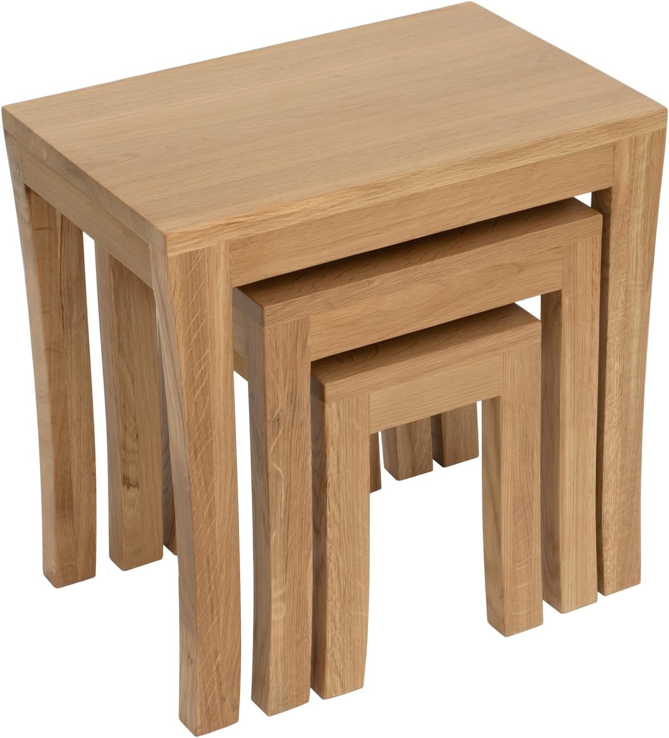 Oak Wood Nesting Coffee Tables Set 3 Curved Legs Rectangular Living Room Home