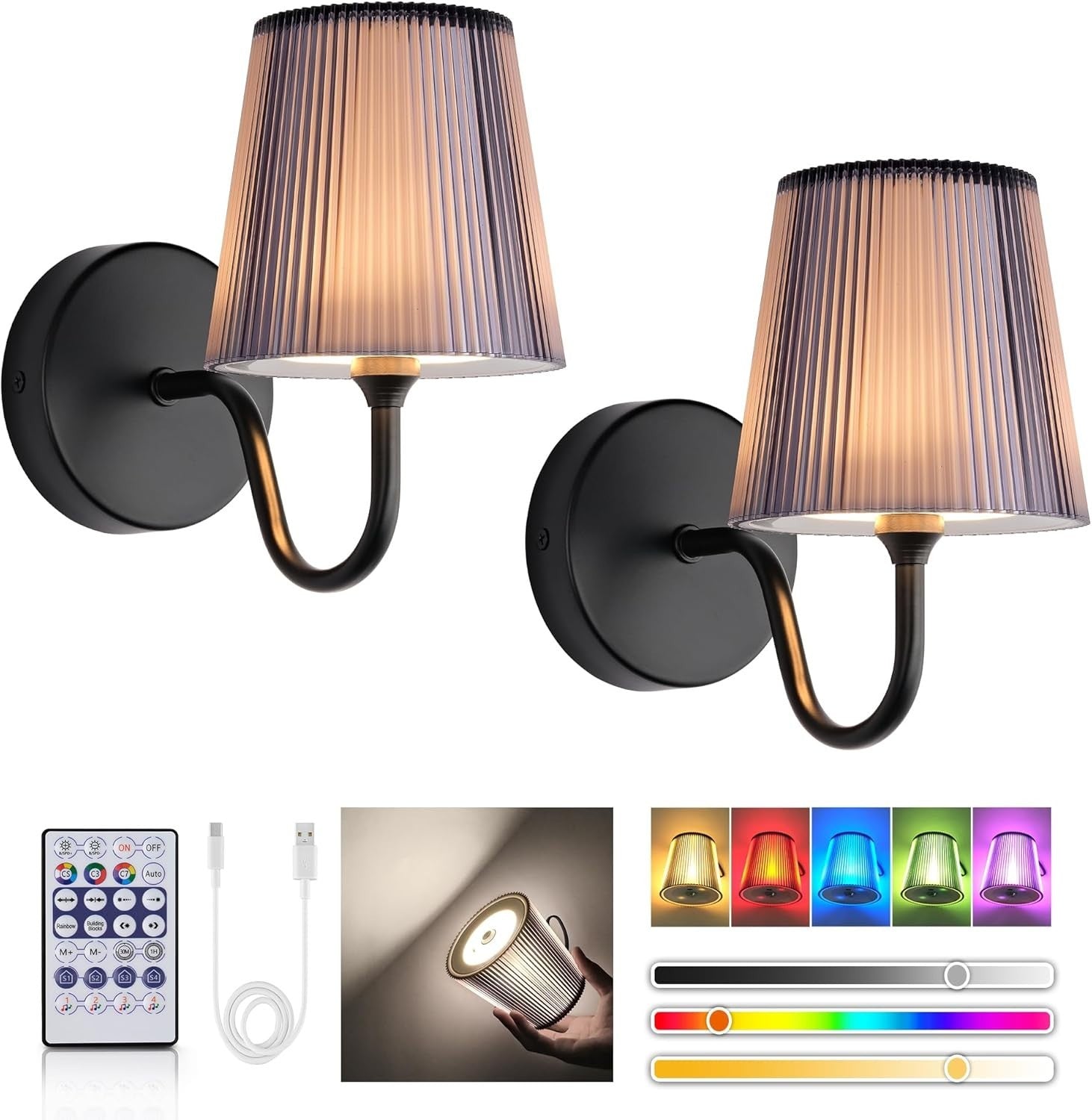 Rechargeable Magnetic Wall Lights with Remote, Dimmable RGB Picture Lamp