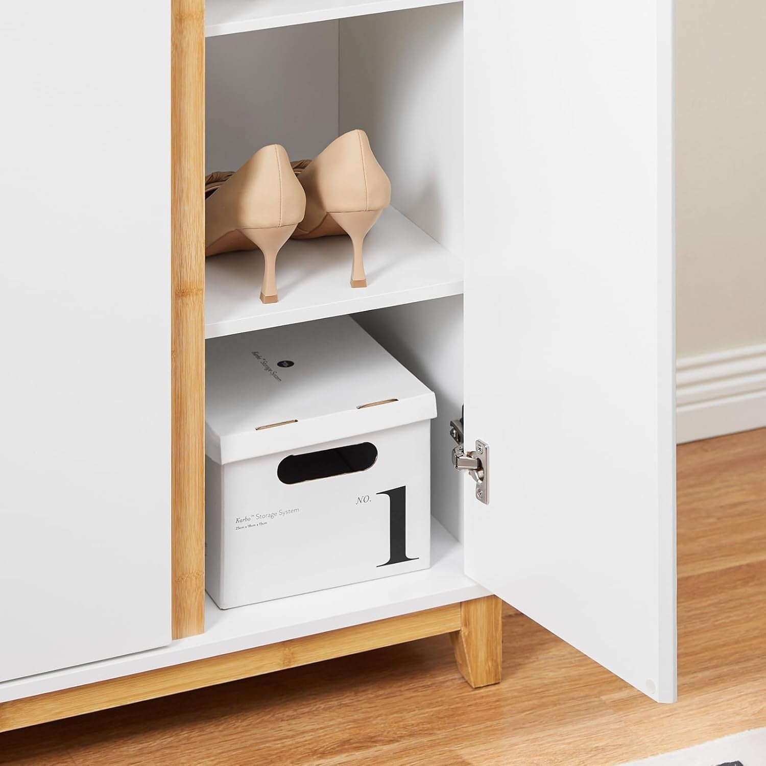 White Slim Shoe Cabinet 3 Doors 2 Drawers with Adjustable Shelves 80x34x85cm
