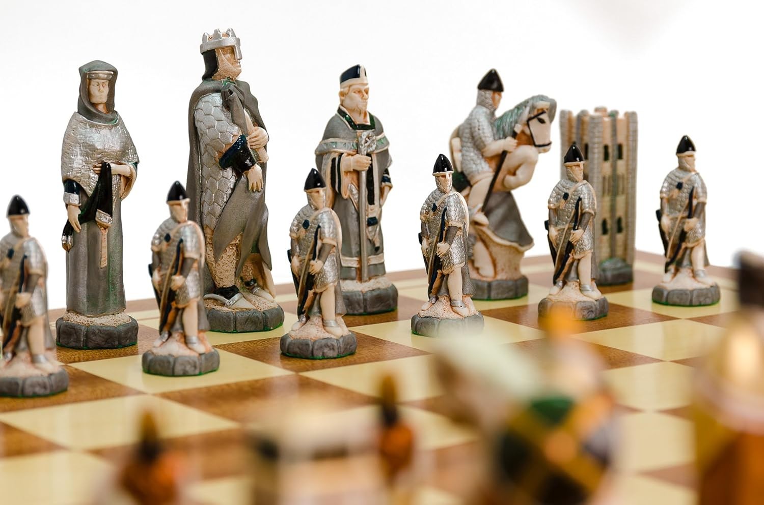 60cm Medieval England Wooden Chess Set | Burned Board & Stone Pieces | Luxury Ha