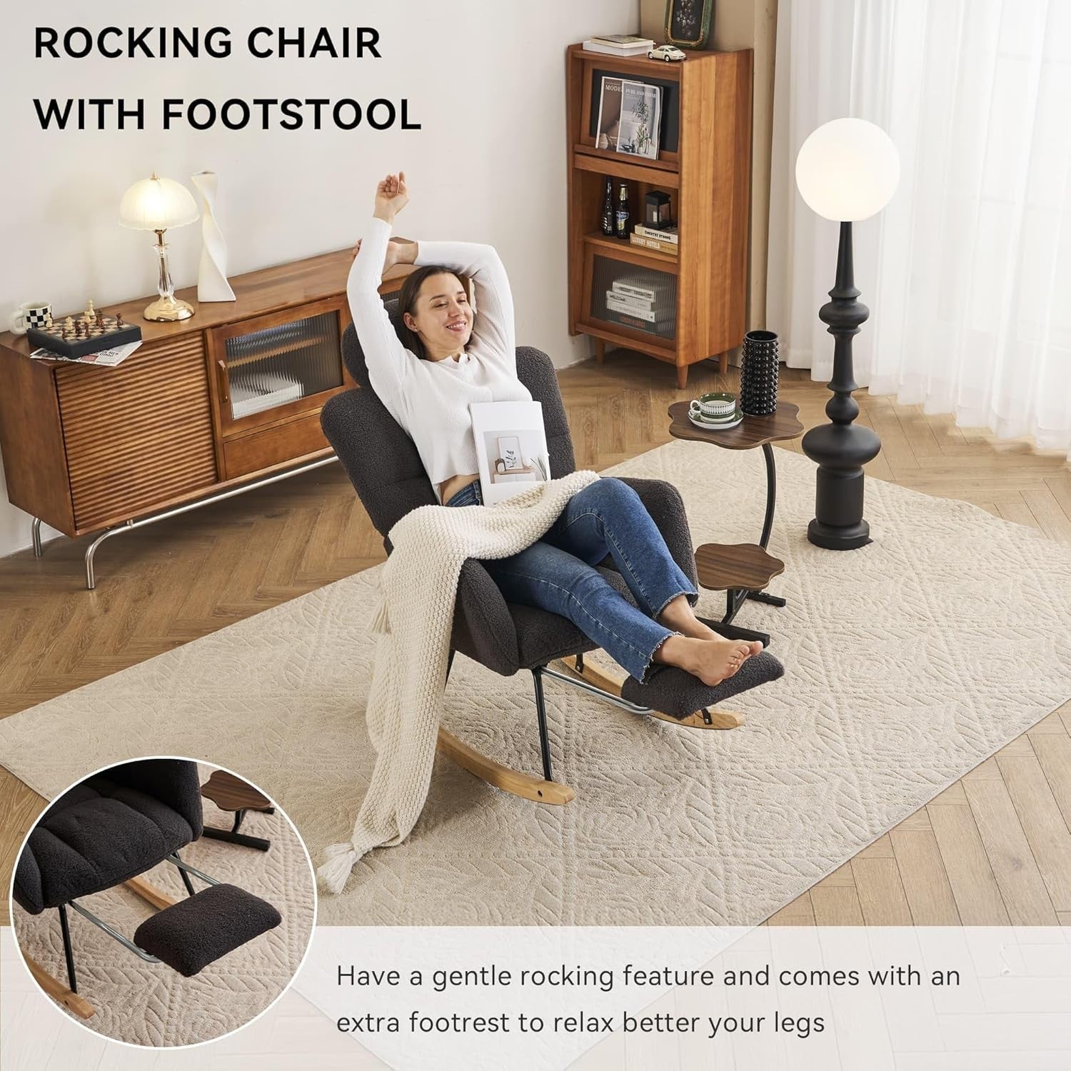Recliner Rocking Chair w/ Footstool & Headrest – Ergonomic, Cozy, 125cm