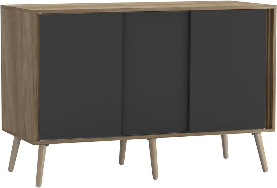 3-Door Sliding Sideboard Cabinet with Wooden Legs Modern Storage Cupboard