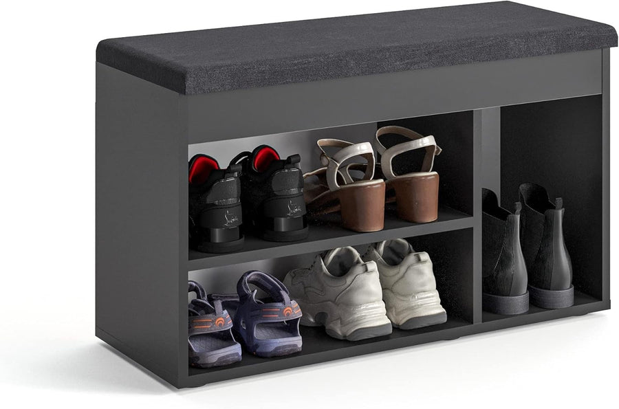 Black Shoe Storage Bench with Cushion Hidden Seat for Entryway Hallway
