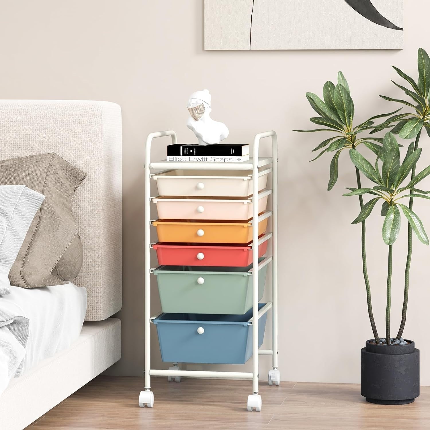 Colorful 6 Drawer Rolling Storage Cart Craft Office Beauty Organizer