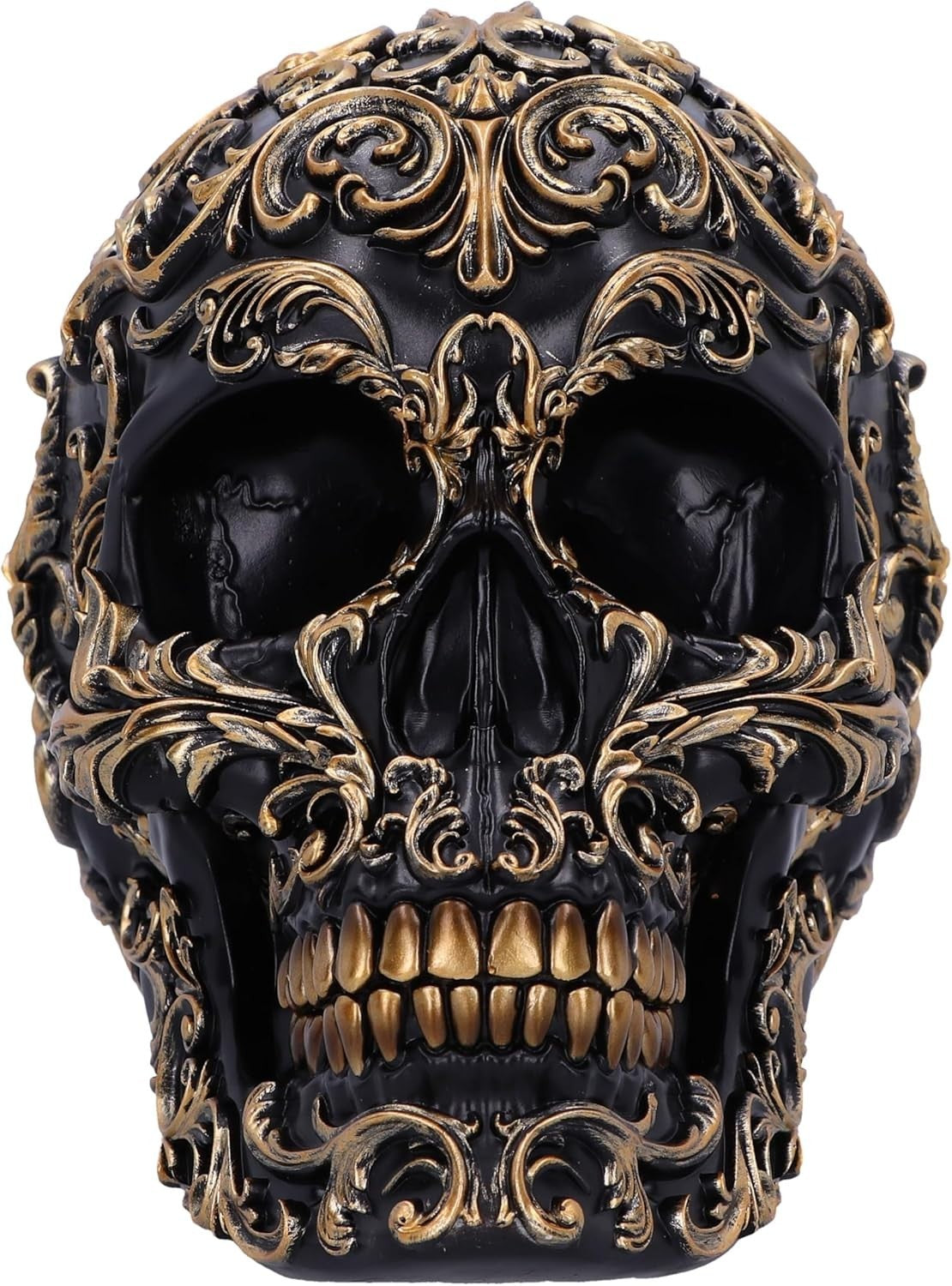 Baroque Skull Ornament 19cm Black Gold Resin Gothic Decor Ornate Display Piece