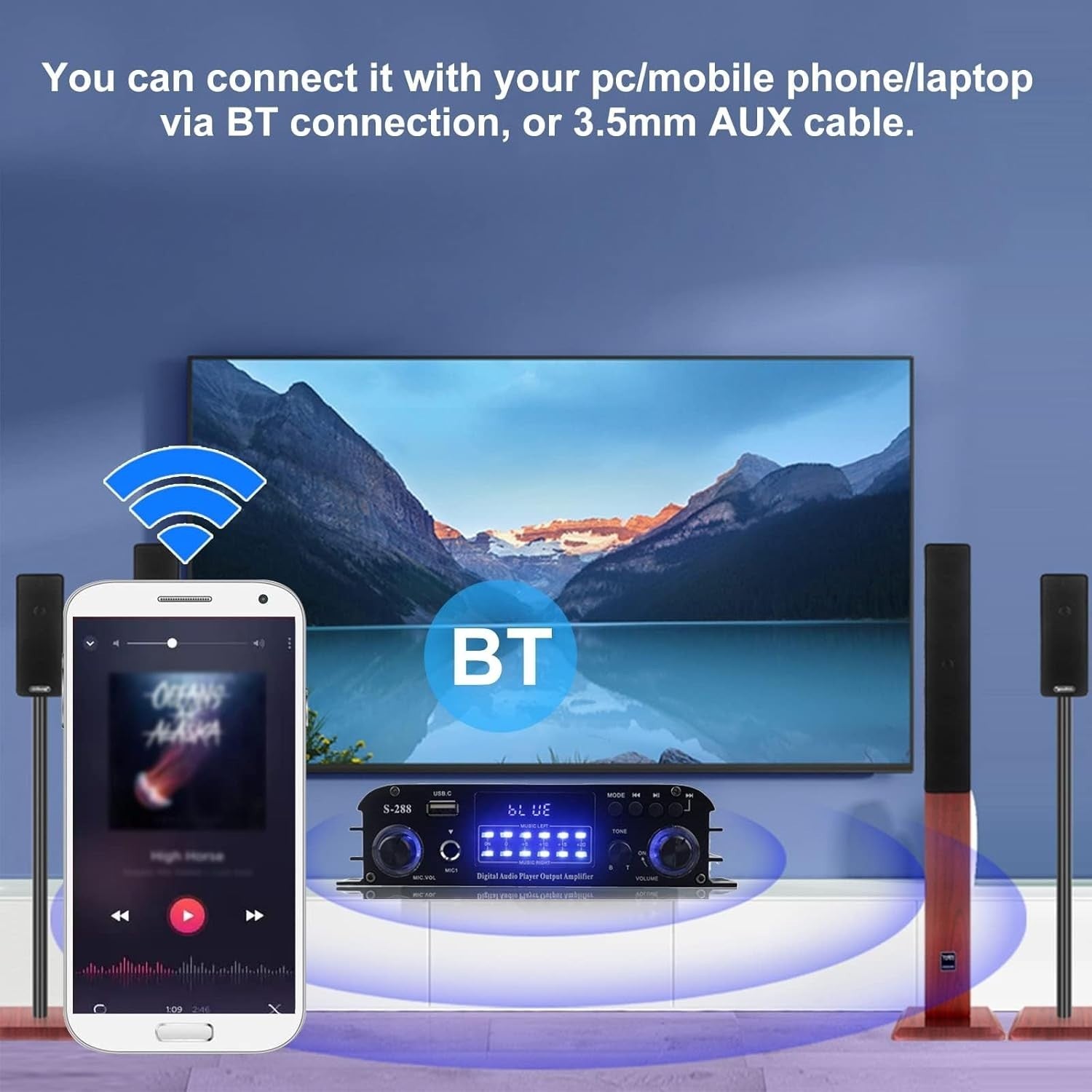 1200W 4 Channel Bluetooth 5.0 Stereo Amplifier HiFi USB FM